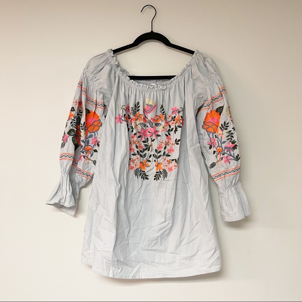 Free People Embroidered Off the Shoulder Dress w Pockets
